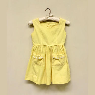 Vintage 1960s Girl's Yellow Cotton Sleeveless Sun Dress, 28&amp;quot; Bust/Size 10 