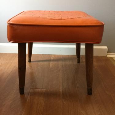 Petite Mid Century Ottoman Footstool orange 