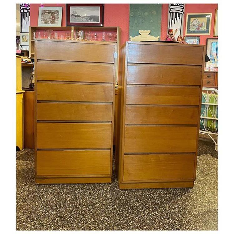 Pair of Tall Mid Century chest / 6 drawer 27” wide / 18” deep / 51” tall 