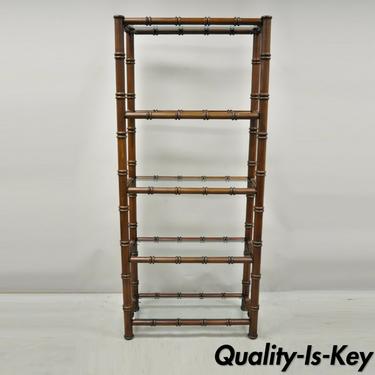 Vtg Faux Bamboo Hollywood Regency Chinese Chippendale Wood Glass Etagere Stand