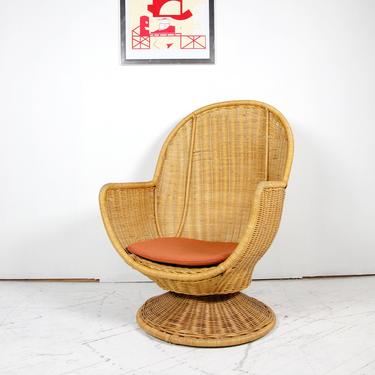 Vintage mcm rattan swivel armchair | Free delivery in NYC and Hudson areas 