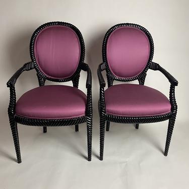 Pair of Hollywood Regency Italian Lacquered Armchairs