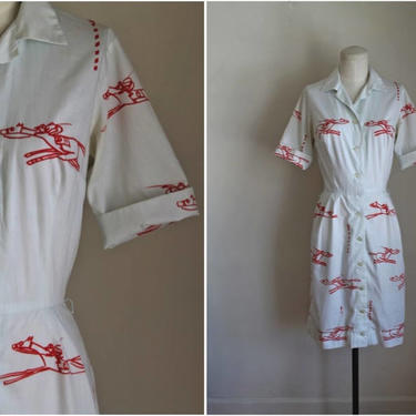 vintage rare early 1960s novelty print dress - VESTED GENTRESS horse race dress / XS 