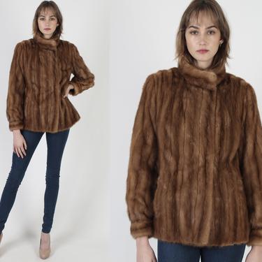 Cropped Short Mink Coat / Vintage 60s Autumn Haze Mink Fur Jacket / Honey Fur Stand Up Collar 