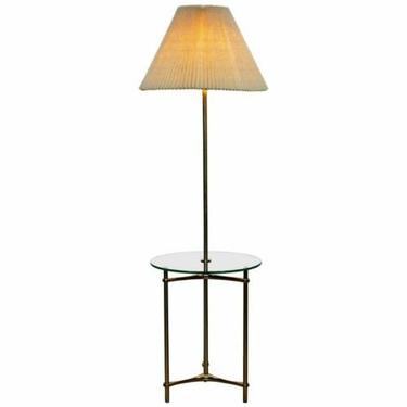 Mid Century Modern Laurel Brass Glass Tripod Floor Lamp Table 1970s Orig Shade 