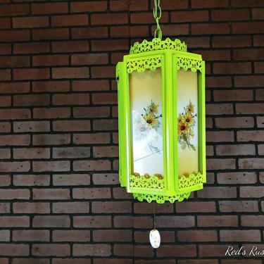 Lime Green Flower Daisy Swag Chain Hanging Light Lamp 