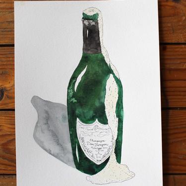 Dom Perignon Bottle Original Watercolor Painting