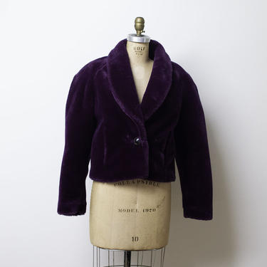 1980s Faux Fur Coat / 80s Cropped purple jacket 