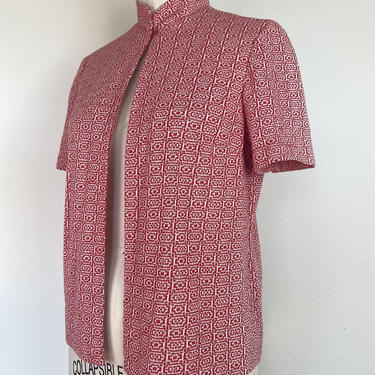 vintage red geometric woven cape style cardigan blouse size small 