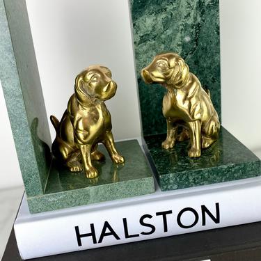 Vintage Marble and Brass Dog Bookends 