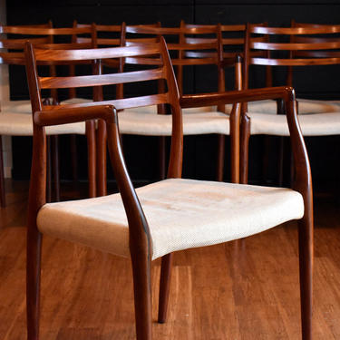 Eight brazilian rosewood Niels Moller 78/62 dining chairs (six armless, two captains) - custom upholstery available 
