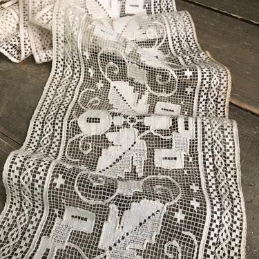 Antique Border Lace Trim, Cotton Lace Edging, Yardage, Leaf Motif, Sewing Projects 