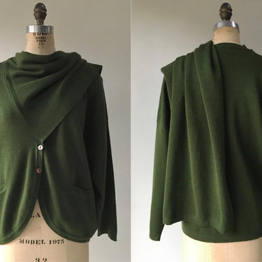 1980s Benetton Olive Green Oversized Wrap Sweater 