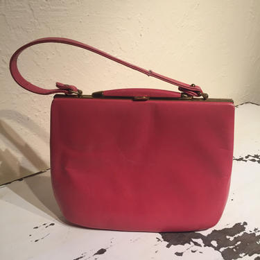 Pink Thoughts &amp; Dreams - Vintage 1950s Nicholas Reich Cerise Pink Leather Handbag Purse 