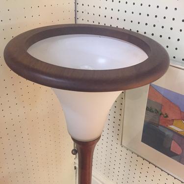 Laurel Teak and Frosted Glass Tall Torchiere Floor Lamp