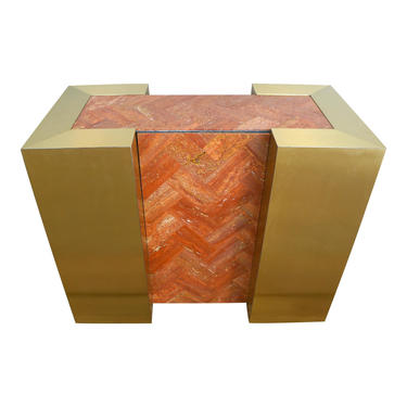 70s Vintage TESSELLATED MARBLE &amp; BRASS Mid Century Modern Dining Table Base Desk 1970s 