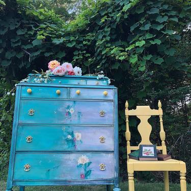 Bohemian Dresser - Vintage Painted Floral Dresser ~ Painted Furniture ~ Hand Painted Dresser With Floral Designs 