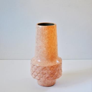 Mid Century Pink Hand Thrown Studio Art Pottery Vase with Textured Surface 