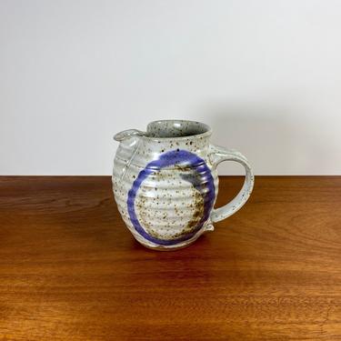 Vintage pottery cream pitcher or vase / handmade stoneware signed Tobey / 1970s rustic boho farmhouse style 