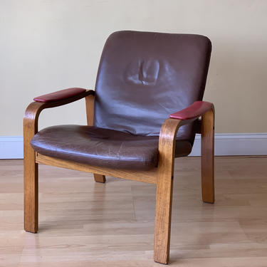 Rare Scandinavian Bentwood Leather Lounge chair 
