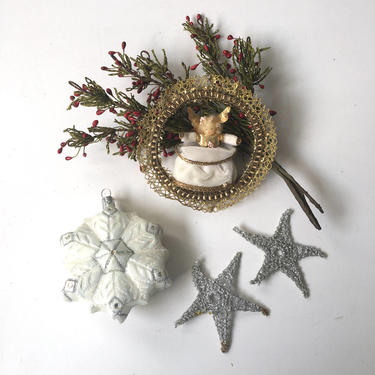 Silver and gold wintery Christmas assortment - 4 ornaments - 1970s vintage 