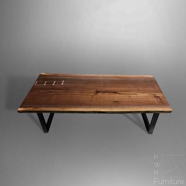 Coffee Table with Live edge Solid Walnut Top and Modern Steel Base 