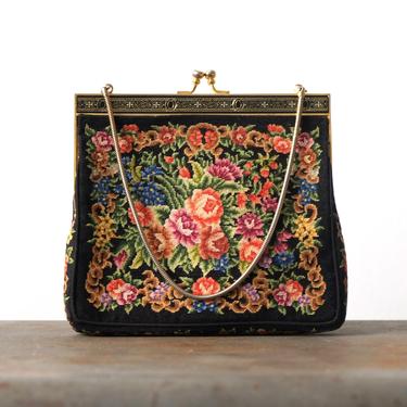 Vintage Petit Point Floral Tapestry Evening Bag 