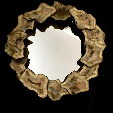 A Vintage Mid Century Modern Small Stylized Gold Toned Metal Forms Wall Mirror Curtis Jere 