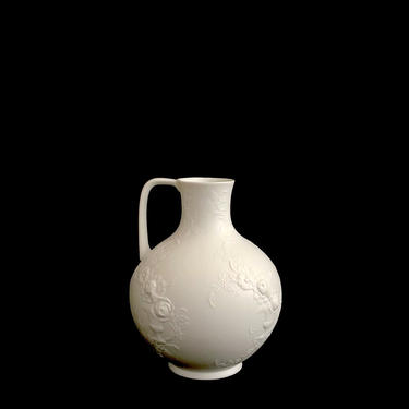 Vintage Mid Century Modern Kaiser Germany Floral Jug Vase with Handle White Matte Porcelain #445 Flowers German Design 