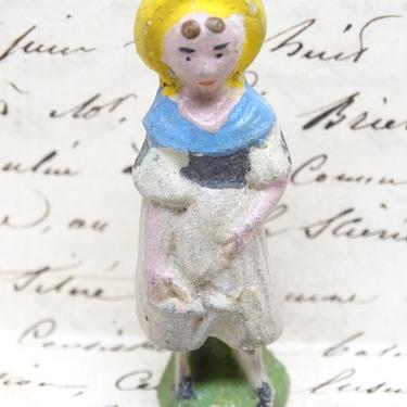 Antique Miniature French Hand Painted Composite Girl or Woman with Watering Can, Vintage Toy  for Putz or Nativity,  Doll House by exploremag