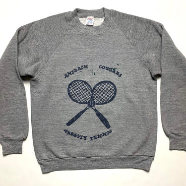 Vintage 1980s JERZEES Raglan Sweatshirt ~ fits S to M ~ Ansbach Cougars / Varsity Tennis ~ High School / Germany ~ Paint Splatter 