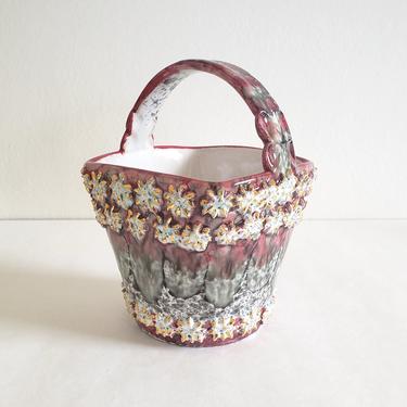 Vintage Ceramic Basket Planter, Midcentury Italian Design, Signed Art Pottery Cache Pot, Maximalist Boho Style 