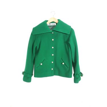 Vintage 70s/80s Ilie Wacs Designer Bright Green Wool Varsity Style Jacket Size XS/S 