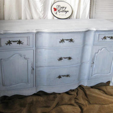 Buffet Sideboard French Market Vintage Wood Sideboard 48&amp;quot; WIDE / French Provincial Poppy Cottage Custom Painted Furniture 