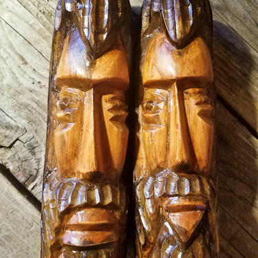 Folk Art Carving Hand Carved Wood Man Head | Vintage Wood Carving Rustic Decor Solid Wood Figurine | Religious Statue Bust of Jesus Icon 
