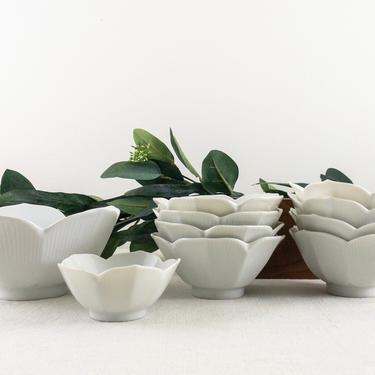 Lotus Bowls, Sold Separetly, Vintage White Ceramic Lotus Flower Petal Dishes, Kitchen Open Shelf Decor, Housewarming Gift, Wedding Present 