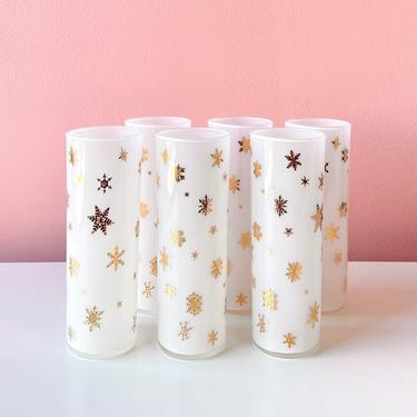 Set of 6 Frosted Glasses with Gold Snowflake Design 