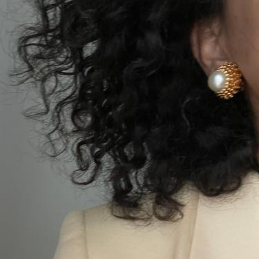 vintage nestled braided detail nest  pearl statement earrings 