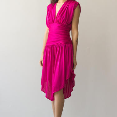 1970s Hot Pink Disco Dress 