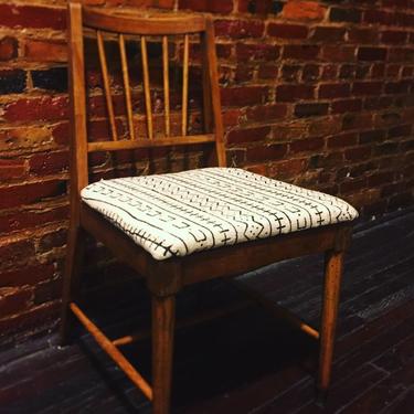 SOLD - Mid Century Side Chairs w/ White Mud Cloth- Pair