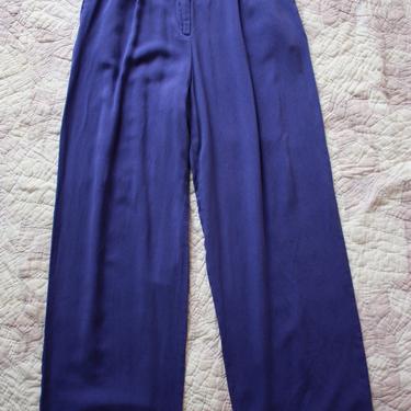 90s Lavender Silk Trousers Purple Periwinkle Wide Leg Pants High Waisted Size M / L 