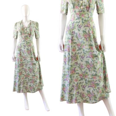 1990s Laura Ashley Cold Rayon Floral Dress - 1990s Laura Ashley Dress - 1990s Pastel Floral Dress - 1990s Cottage Core Dress | Size Medium 