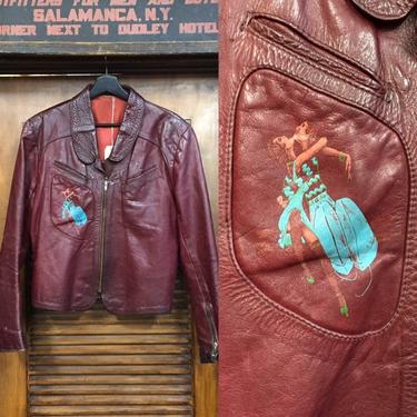 Vintage 1960’s “Gandalf” Brand Lovers Artwork Leather Jacket, Oxblood Color, Custom Leather, Detroit Leather, Vintage Clothing 