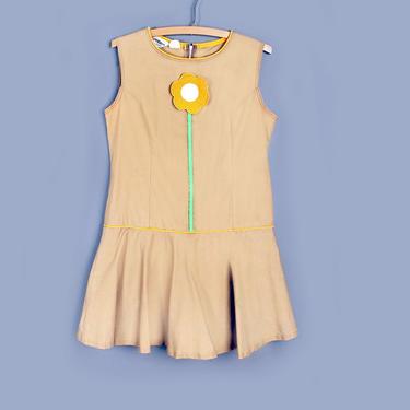 60's Playsuit Dress Vintage Dress, Tan beige Cotton MOD Short Dress, Shorts, 1960's Play Suit, Romper, Brady Bunch, Hippie, Boho, 1970's 