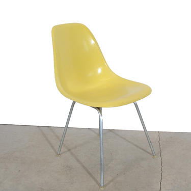 Eames Yellow  Shell Chair Herman Miller Fiberglass Shell Chair on H base 