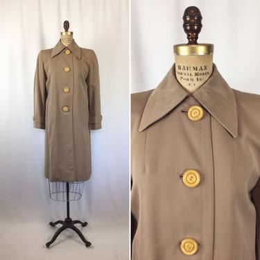 Vintage 40s coat | Vintage mushroom brown wool gabardine coat | 1940s beige winter coat 