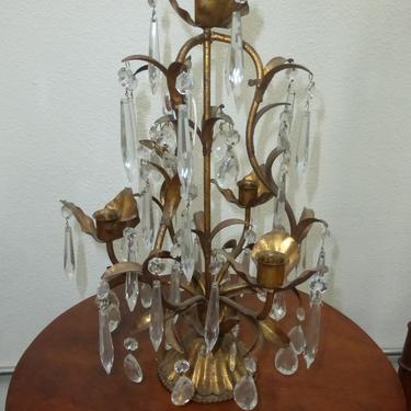 Vintage French Provincial Floral Crystal Candelabra Table Sconce Candle Holder 