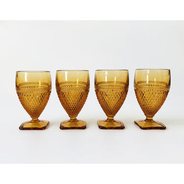 Vintage Amber Cordial Glasses / Set of 4 