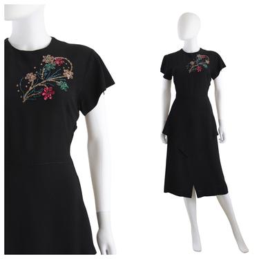1940s Cocktail Dress - 1940s Sequin Dress - 1940s Black Dress - 1940s LBD - Vintage Cocktail Dress - Vintage Sequin Dress | Size Small 