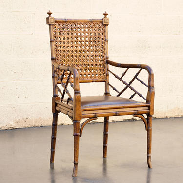 Vintage Bamboo, Cane and Leather Armchair